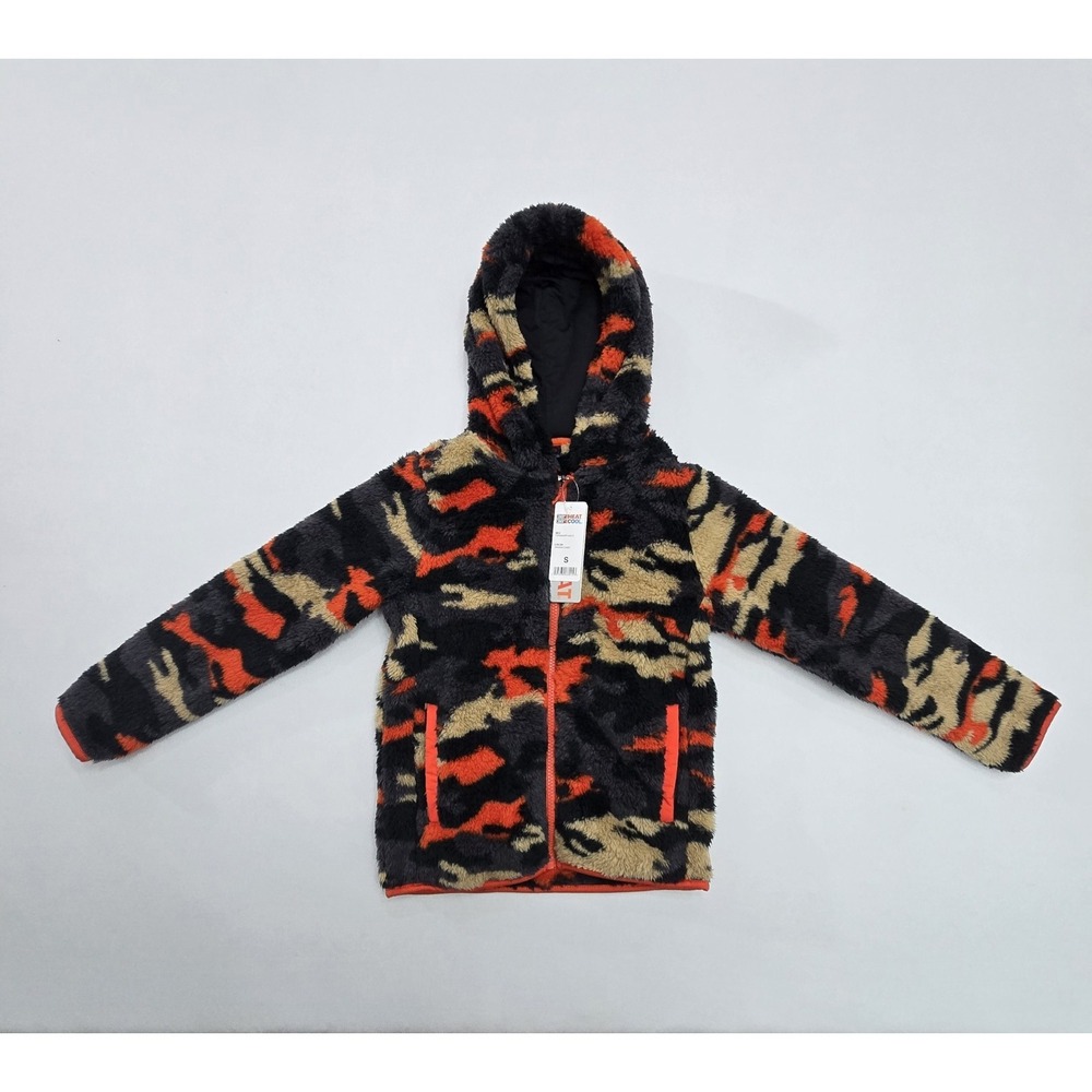 32 Degrees Heat Kids Orange Camo Plush Fleece Full Zip Hoodie Jacket Small S